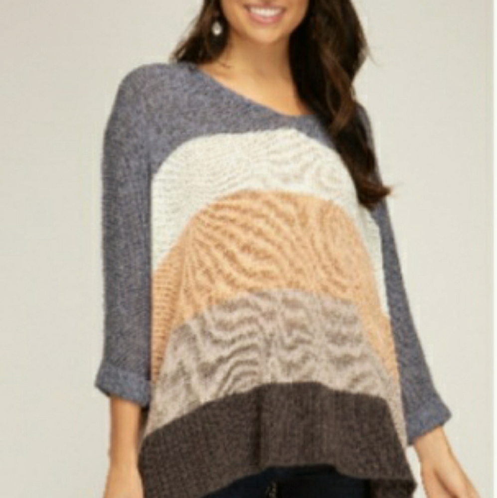 UMGEE Super Comfy! Striped Knit High-Low Top